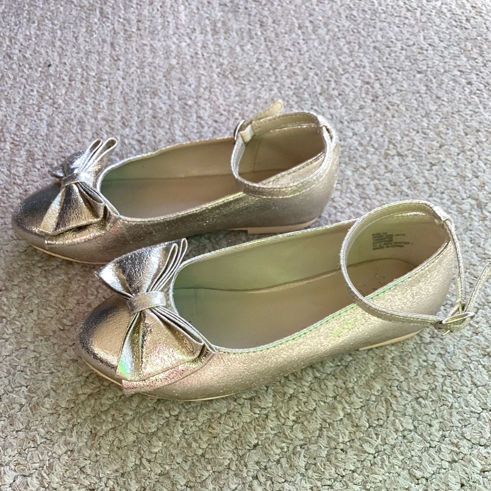 Janie and Jack Girls Metallic Gold Bow Dress Shoes